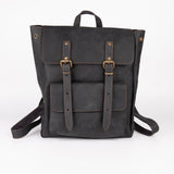 Crazy Horse Leather Expandable Backpack - Black - Chicatolia