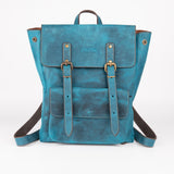 Crazy Horse Leather Expandable Backpack - Turquoise - Chicatolia