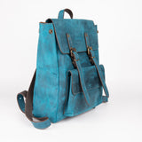 Crazy Horse Leather Expandable Backpack - Turquoise - Chicatolia