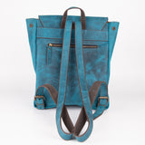 Crazy Horse Leather Expandable Backpack - Turquoise - Chicatolia