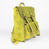 Crazy Horse Leather Expandable Backpack - Lime Green - Chicatolia