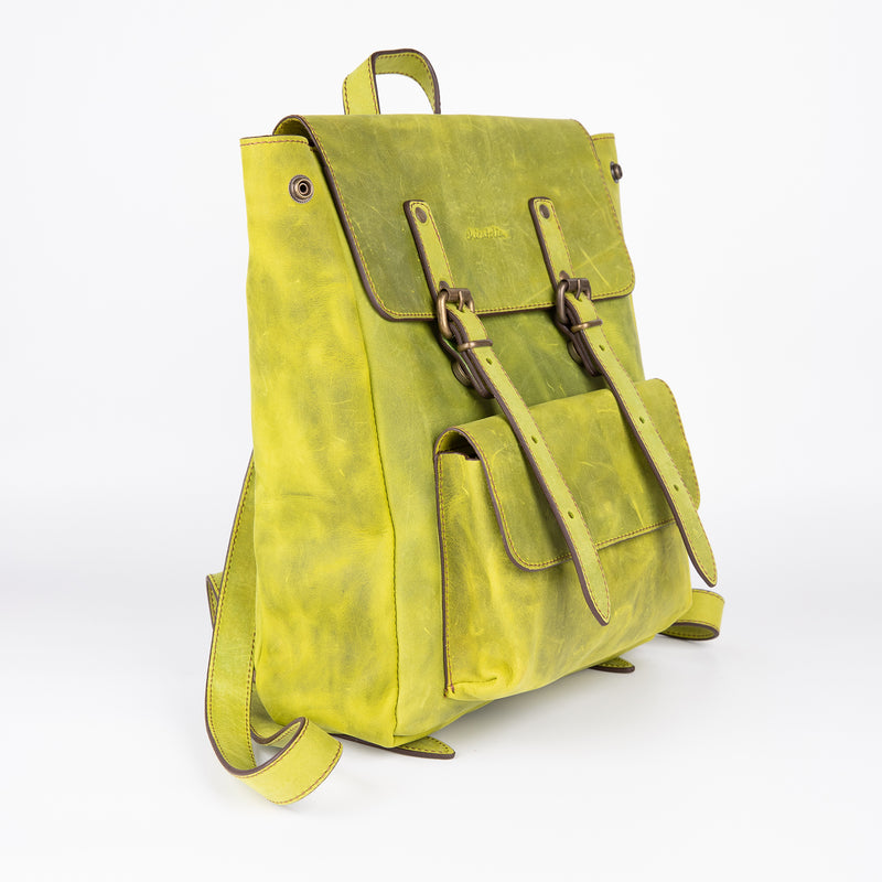 Crazy Horse Leather Backpack - Lime Green