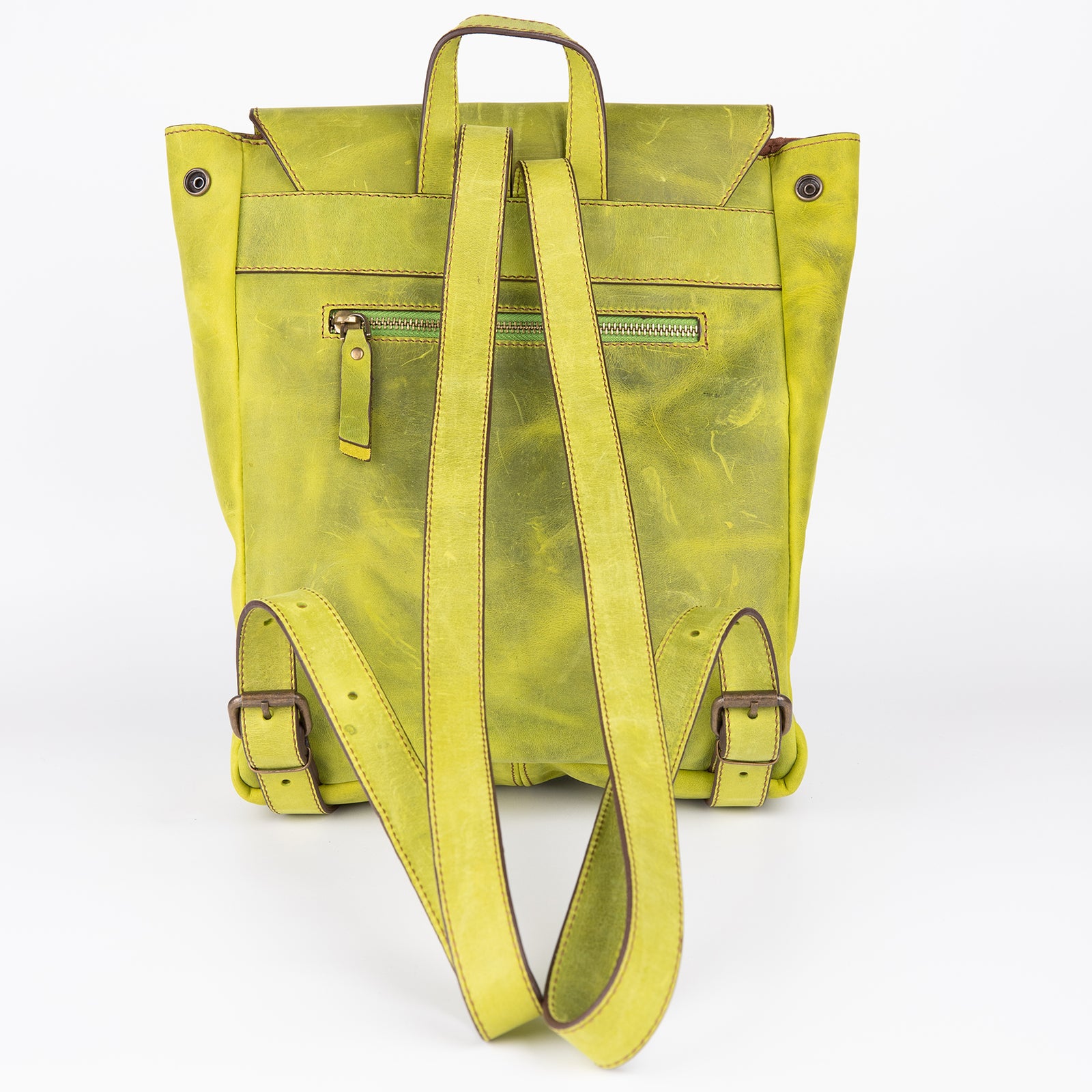 Crazy Horse Leather Expandable Backpack - Lime Green