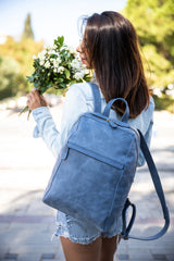 Tiana Leather Backpack - Blue - Chicatolia