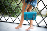 Belt Strap Crossbody Shoulder Bag, Crazy Horse Leather - Turquoise - Chicatolia