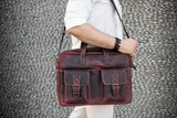 Two Pocket Belt Strap Briefcase - Burgundy - Chicatolia