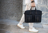 Two Pocket Belt Strap Briefcase - Black - Chicatolia